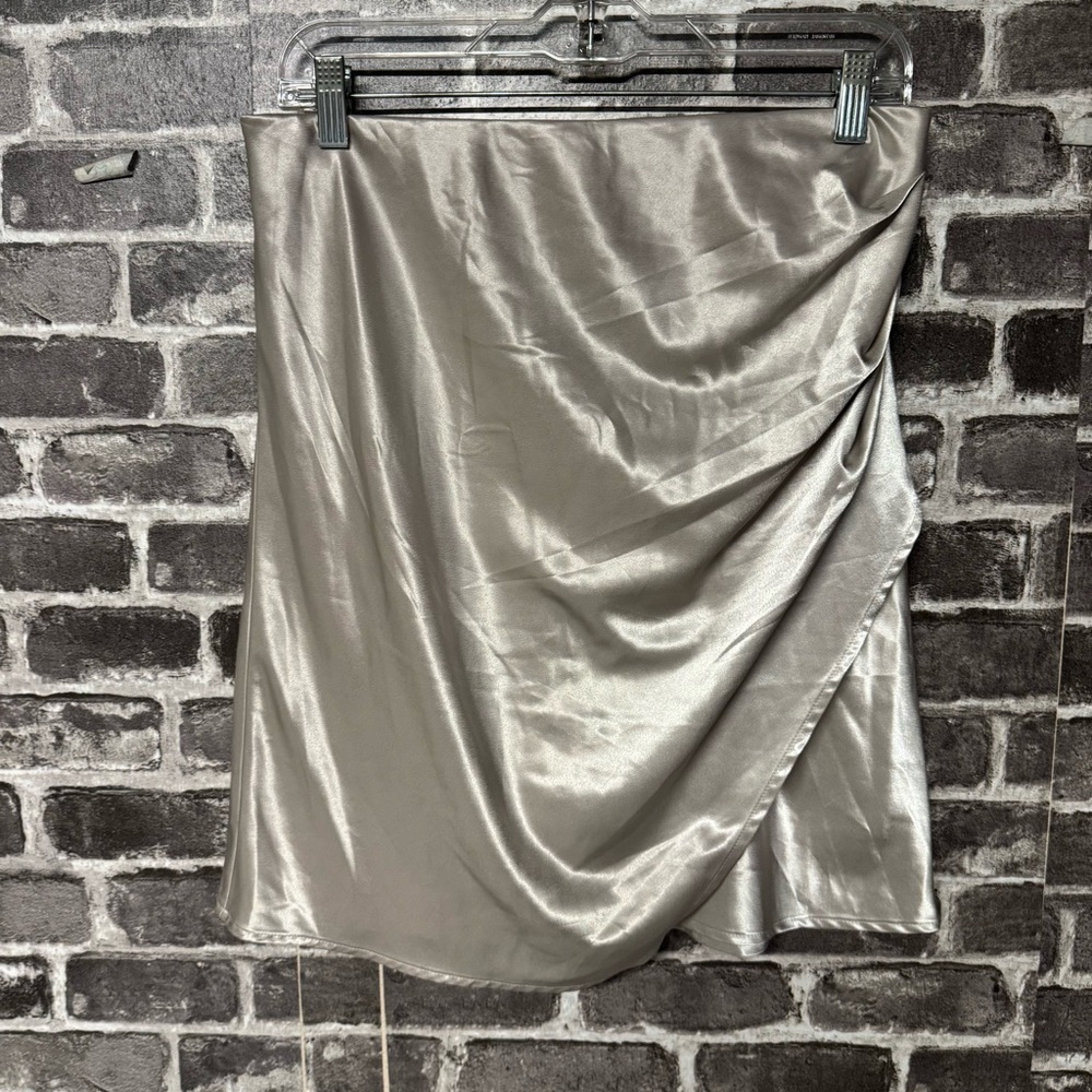 NWT Rachel Zoe skirt Satin Faux wrap champagne tan